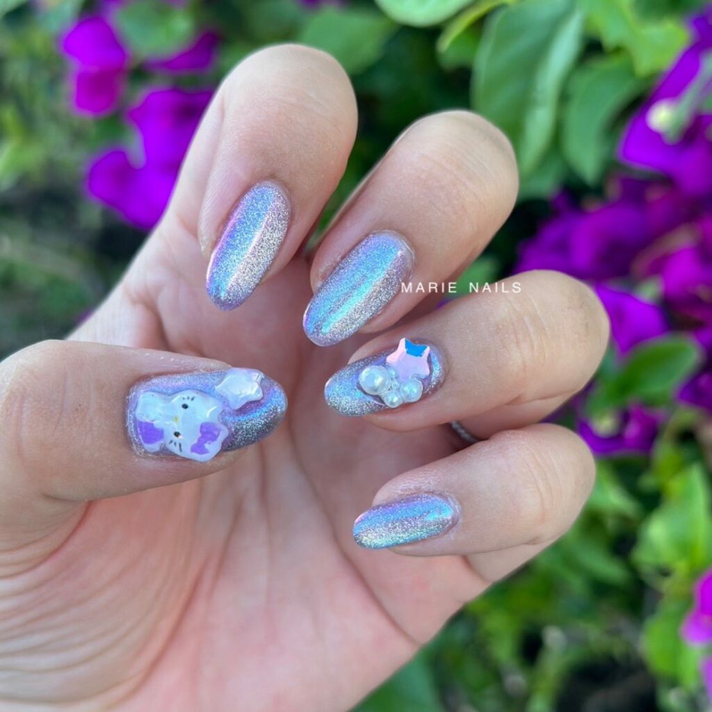 Holographic Nail With Hello Kitty