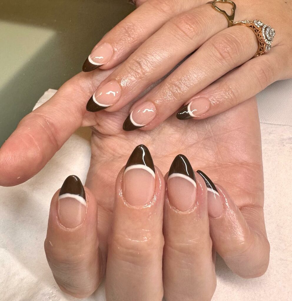 Brown French Tip With A White Line