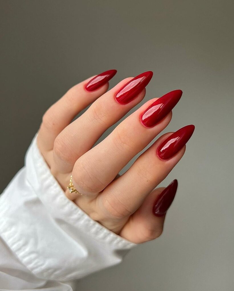 Classic Red Almond Nails