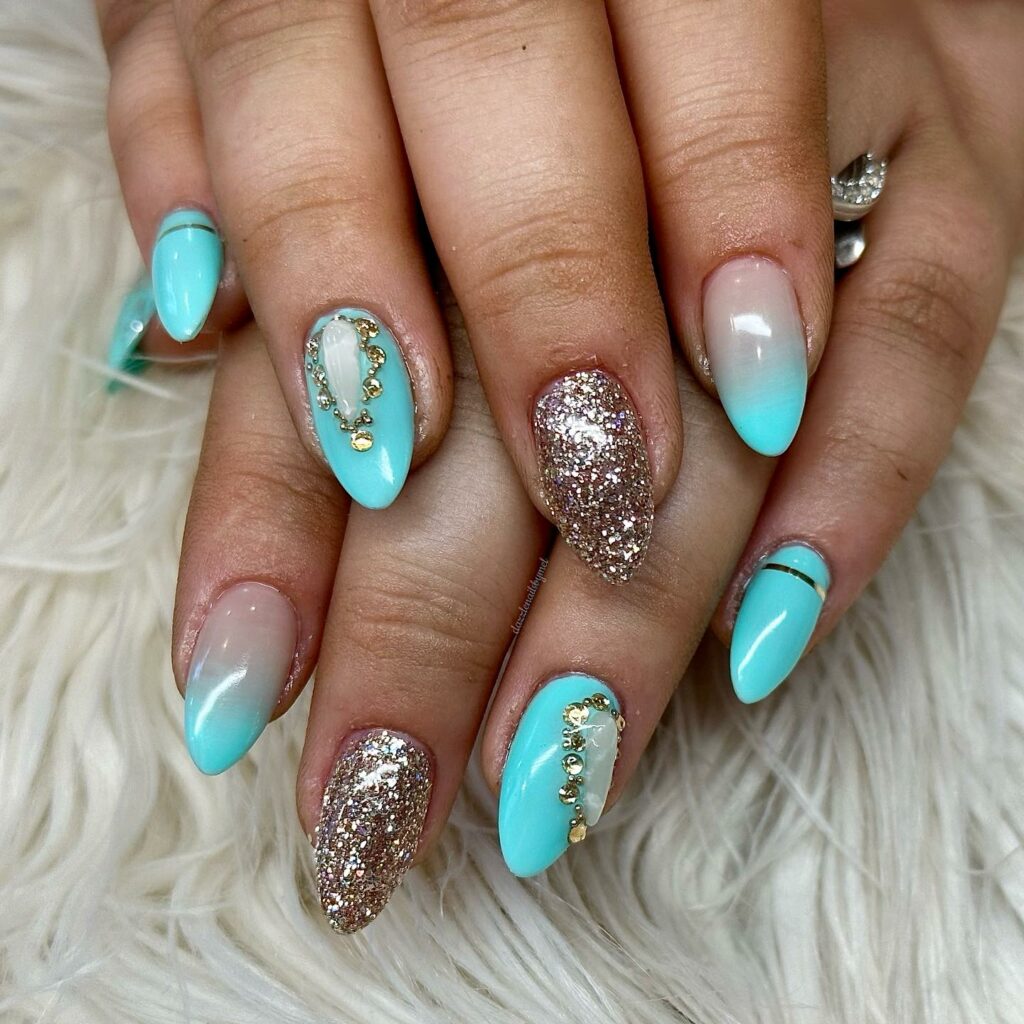 Long Ombre Nails with Crystals 