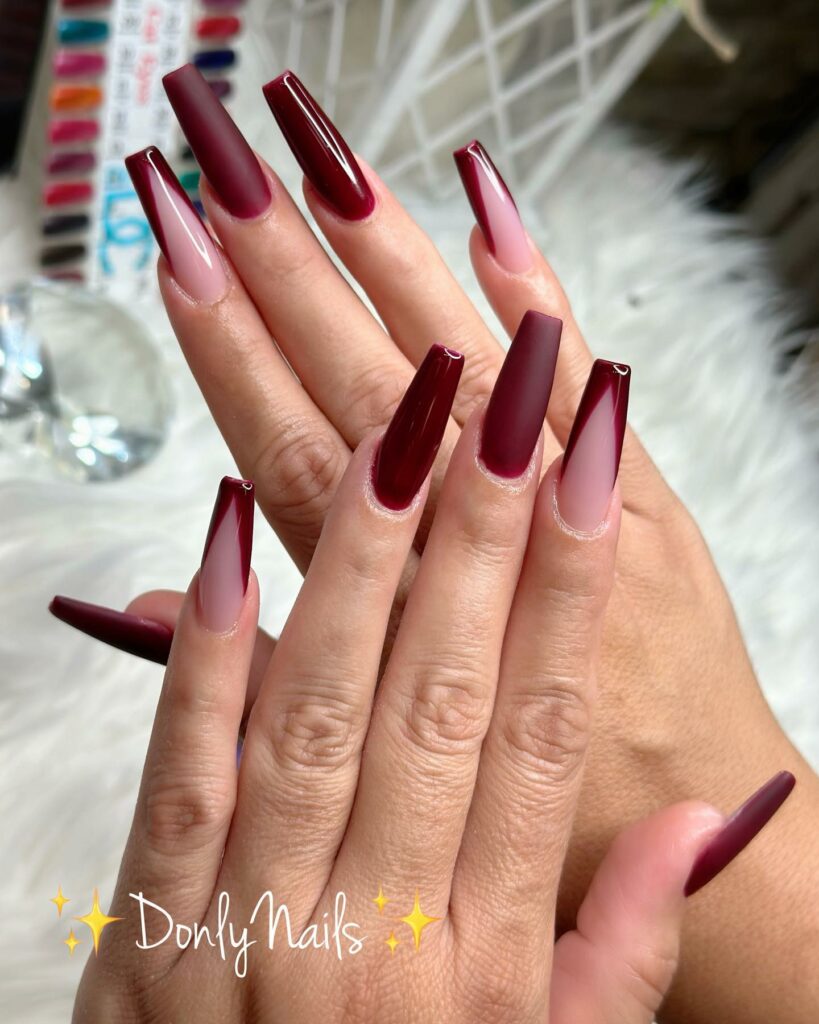 V Tips French Dark Red Nails