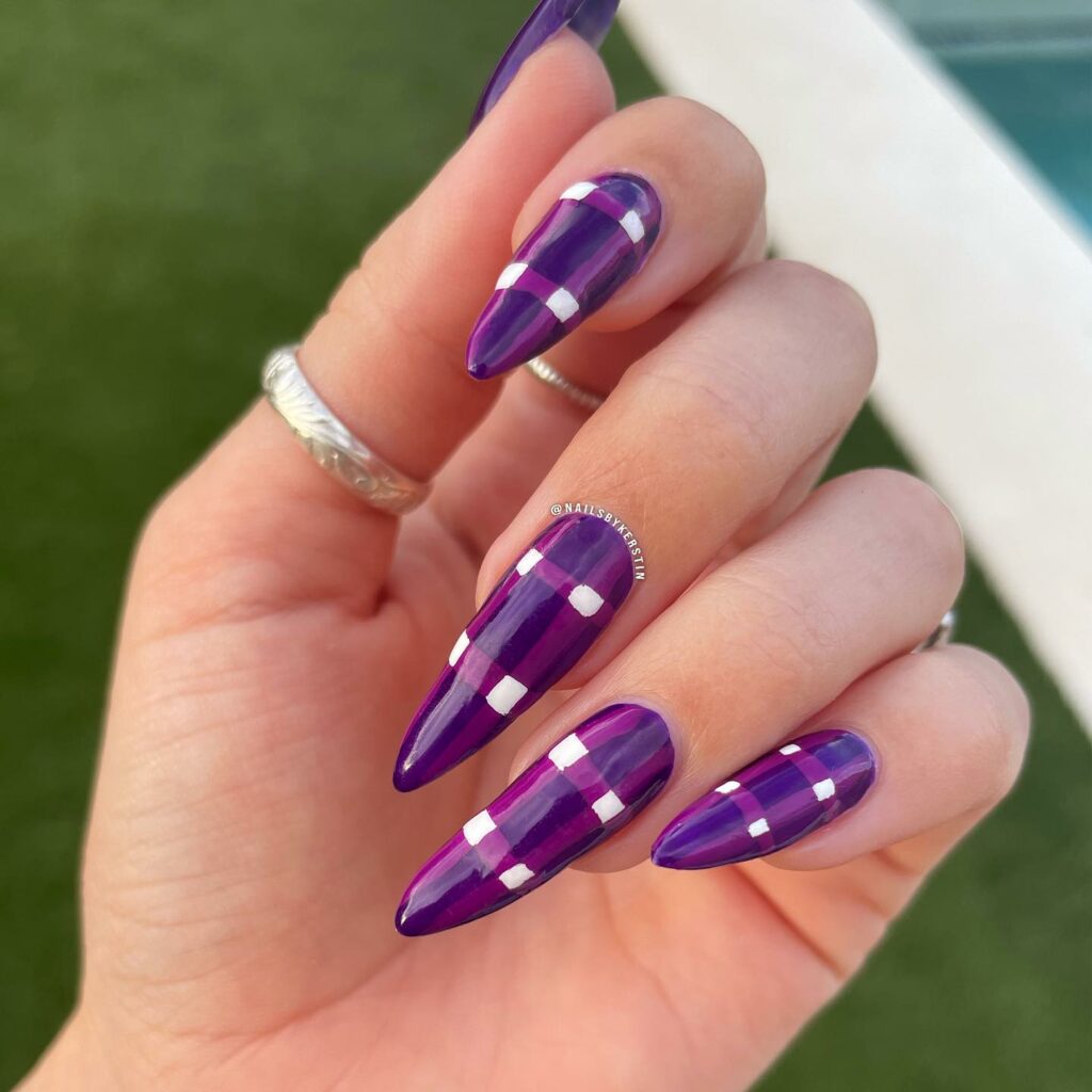 Purple Long Plaid Nails