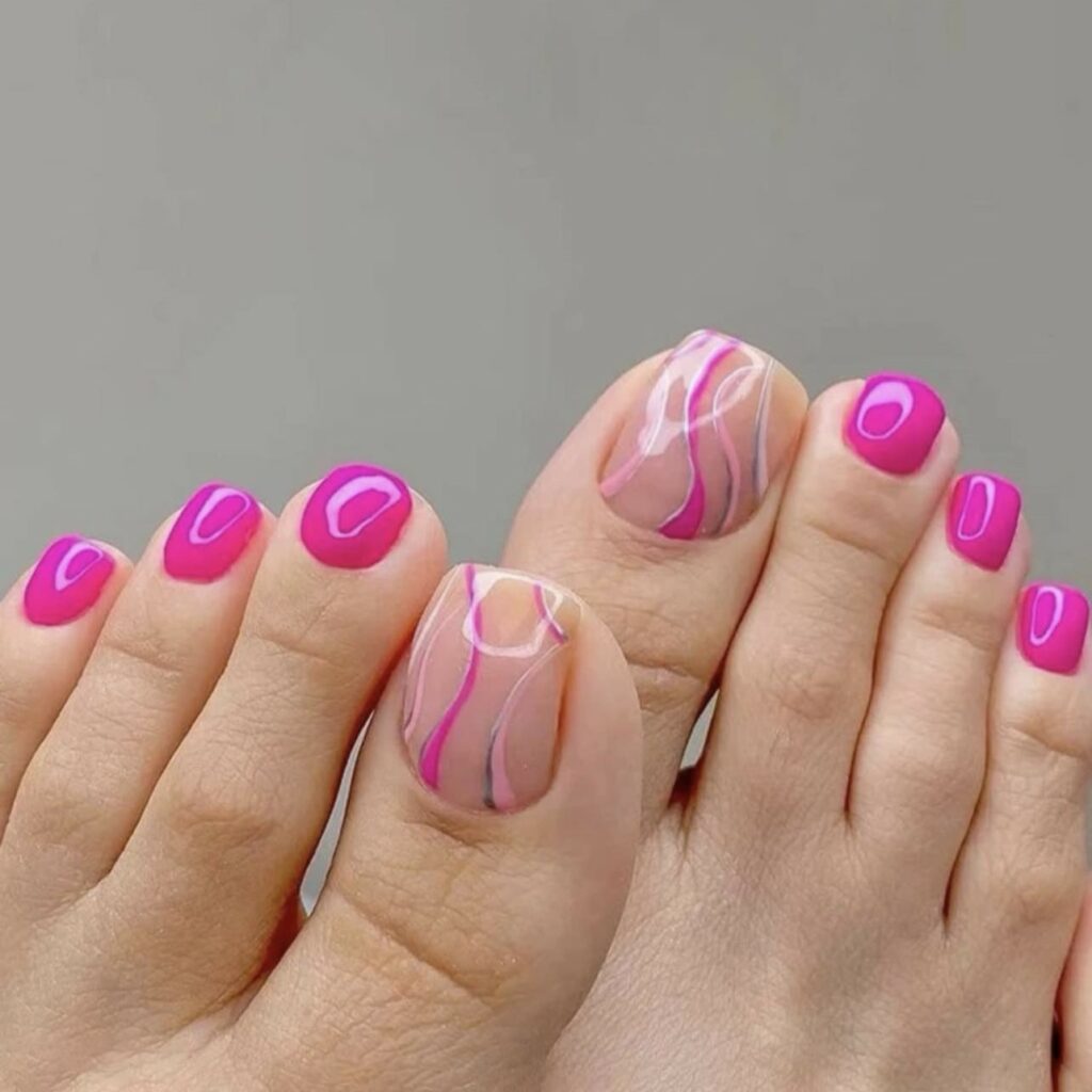 Hot Pink Pedicure With Swirl