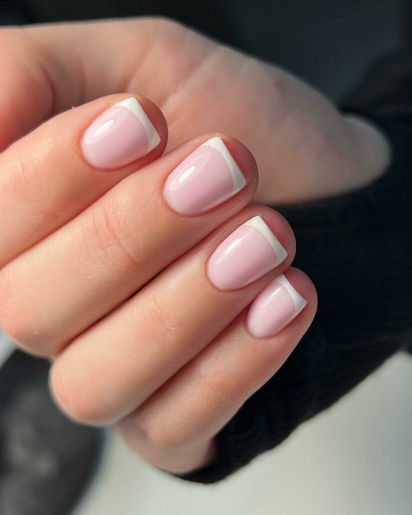 White French Tips on Short Pink Nails