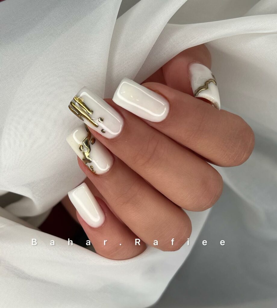 Abstract Gold French White Square Nails