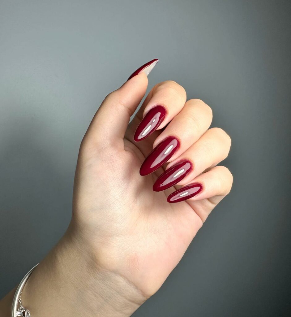Dark Red Long Almond Nails
