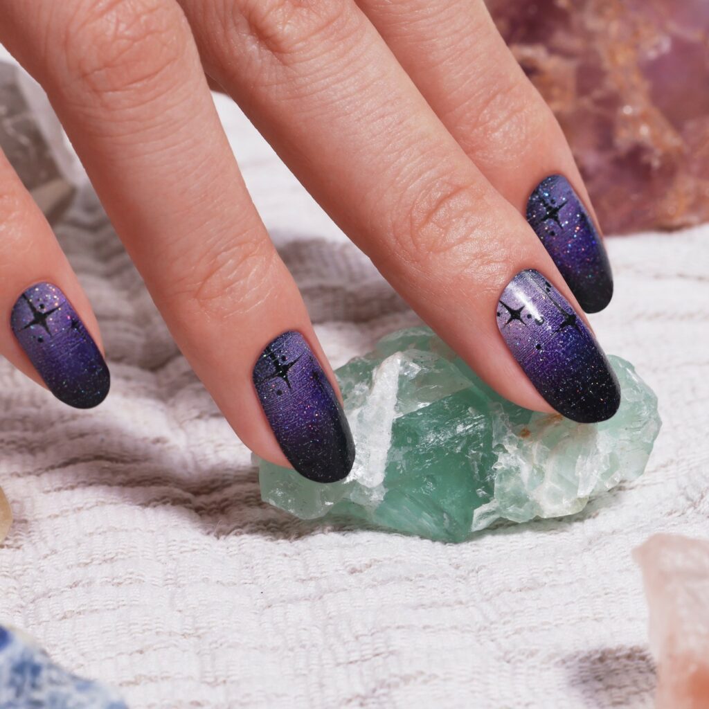 Starry Purple And Black Ombre Nail
