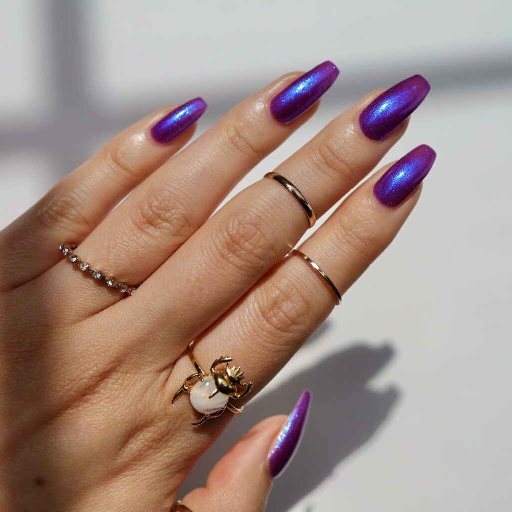 Metallic Dark Purple Coffin Nail