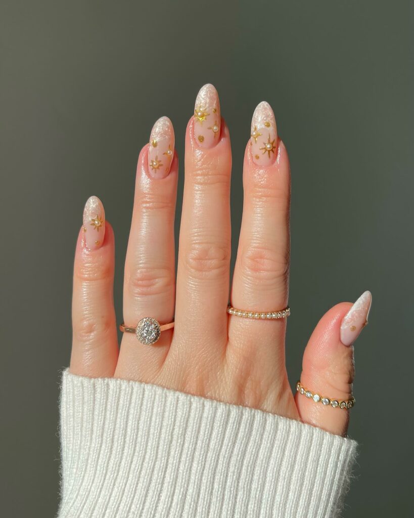 Engagement Nail With Gold Designs