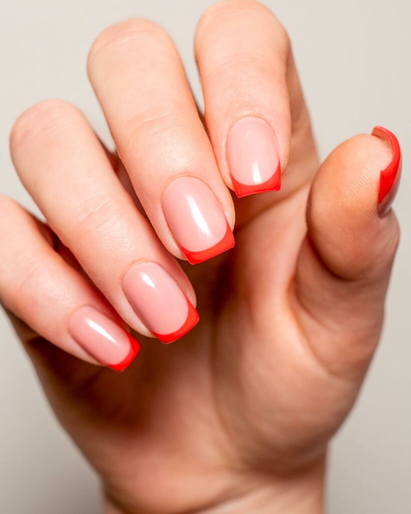 Coral Short Square French Nails