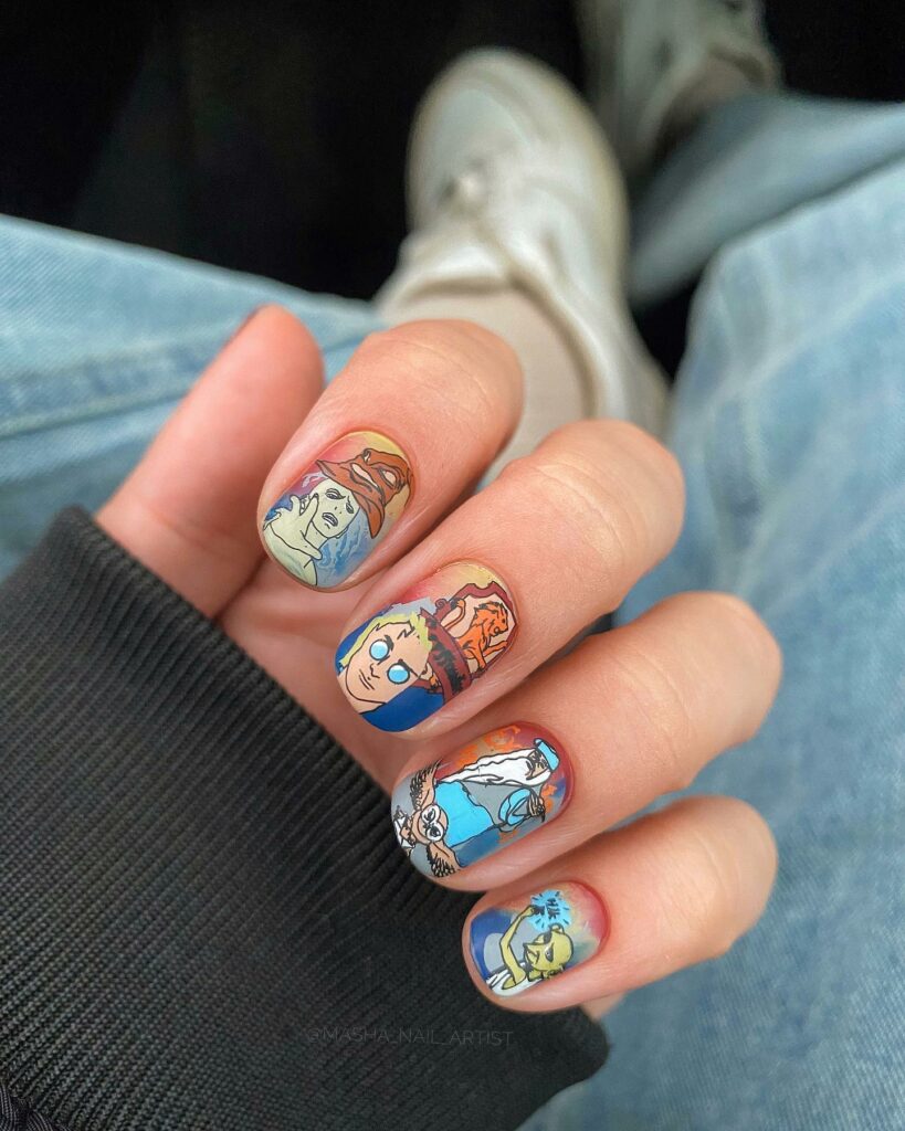 Harry Potters Cartoon Characters Design On Short Nails