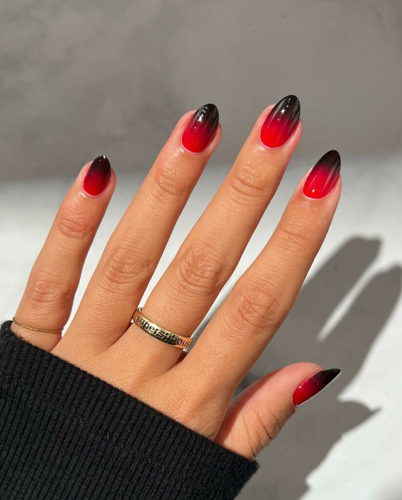 Black And Red Ombre Short Nails