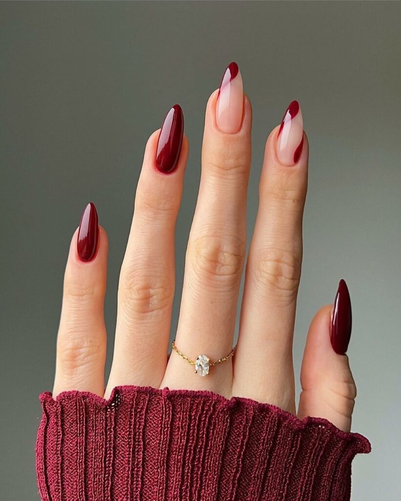 Dark Red French Nails