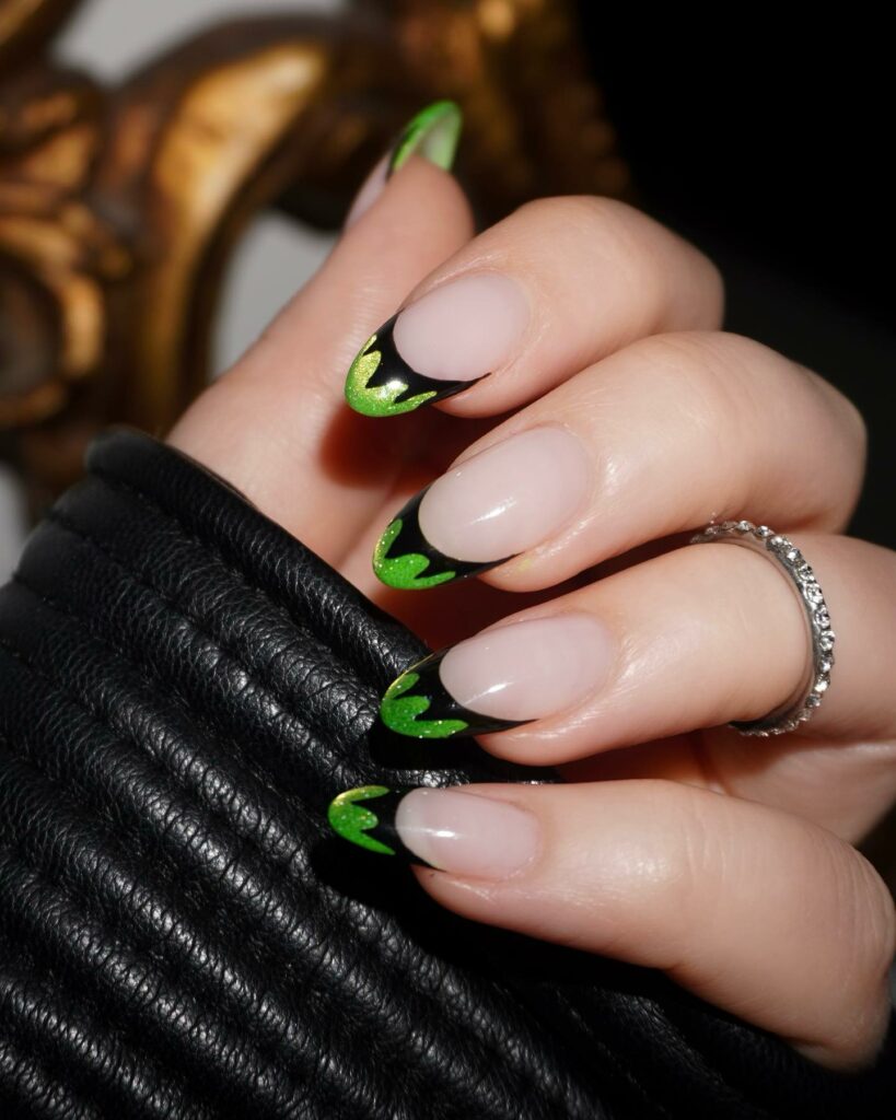 Lime Green And Black French Nails