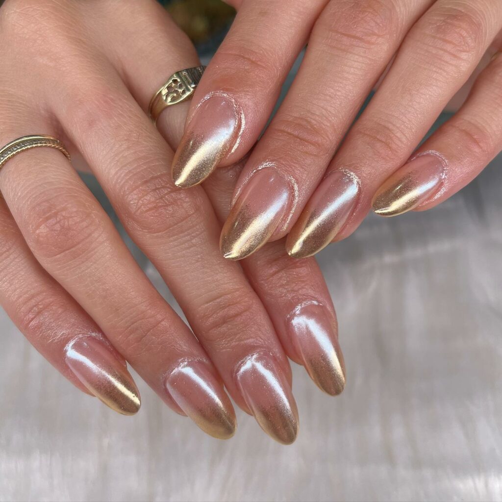 Nude and Gold Ombre Nails