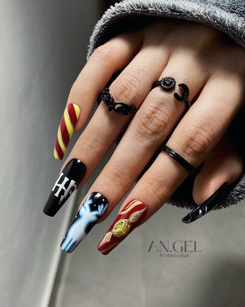 Harry Potter Coffin Nails With Reindeer Silhouette Design