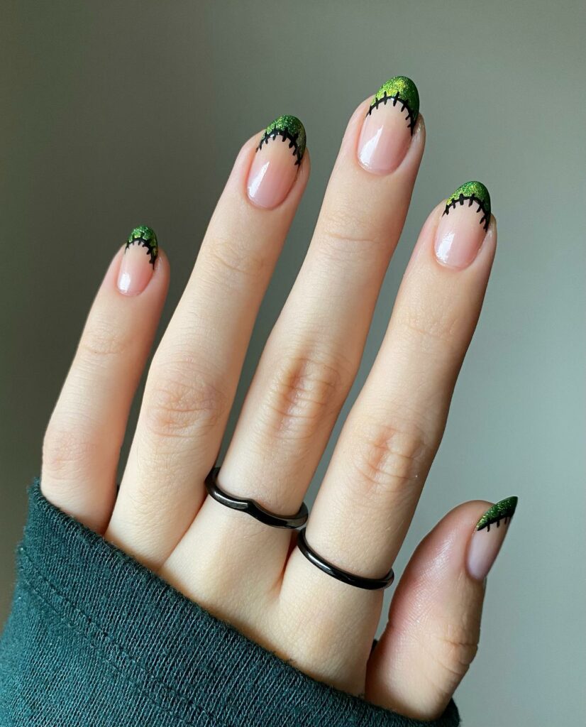Metallic Green French Nails