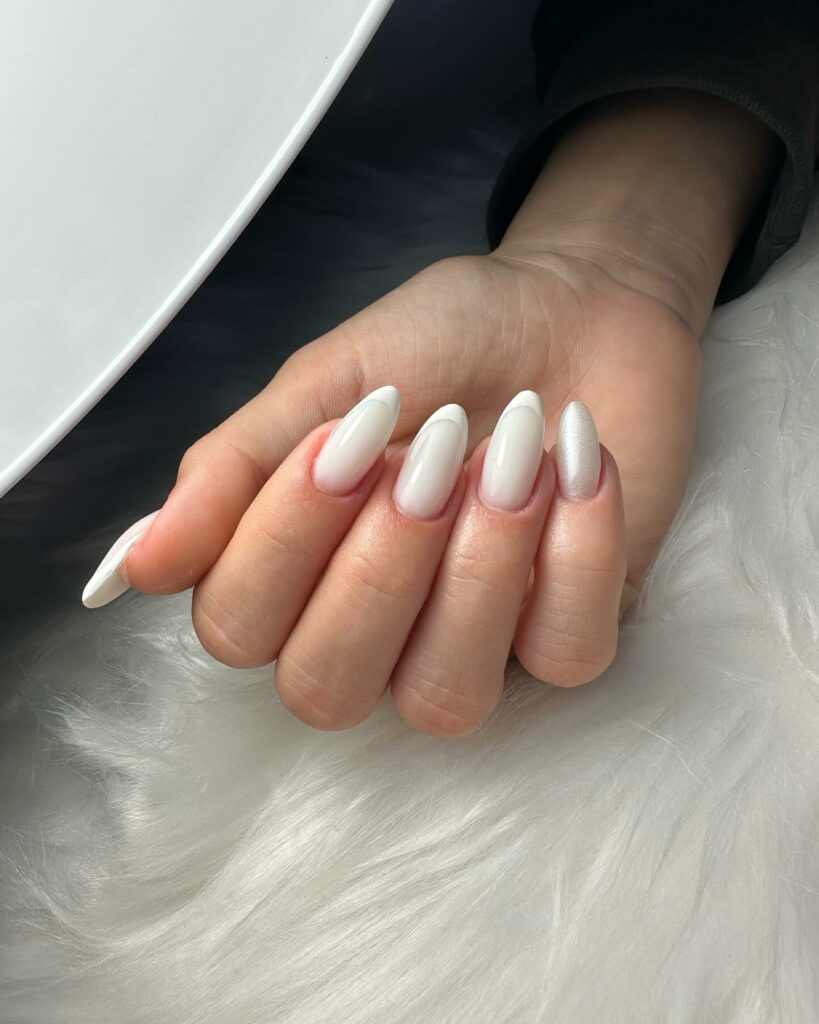 White Almond-Shaped French Nails