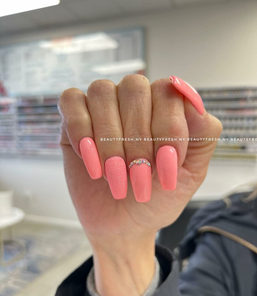 Pastel Coral Coffin Nails