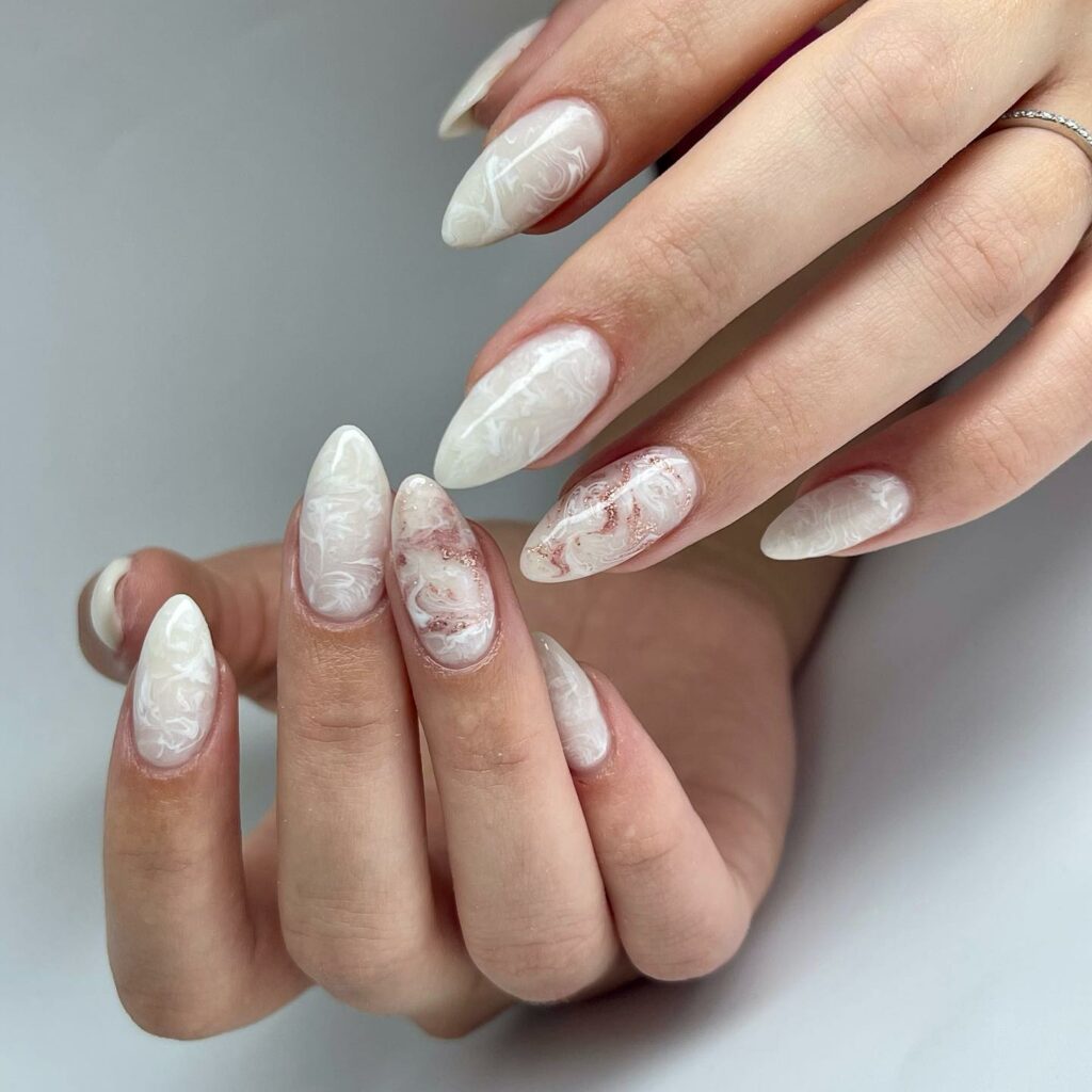 White Marble Almond Nails