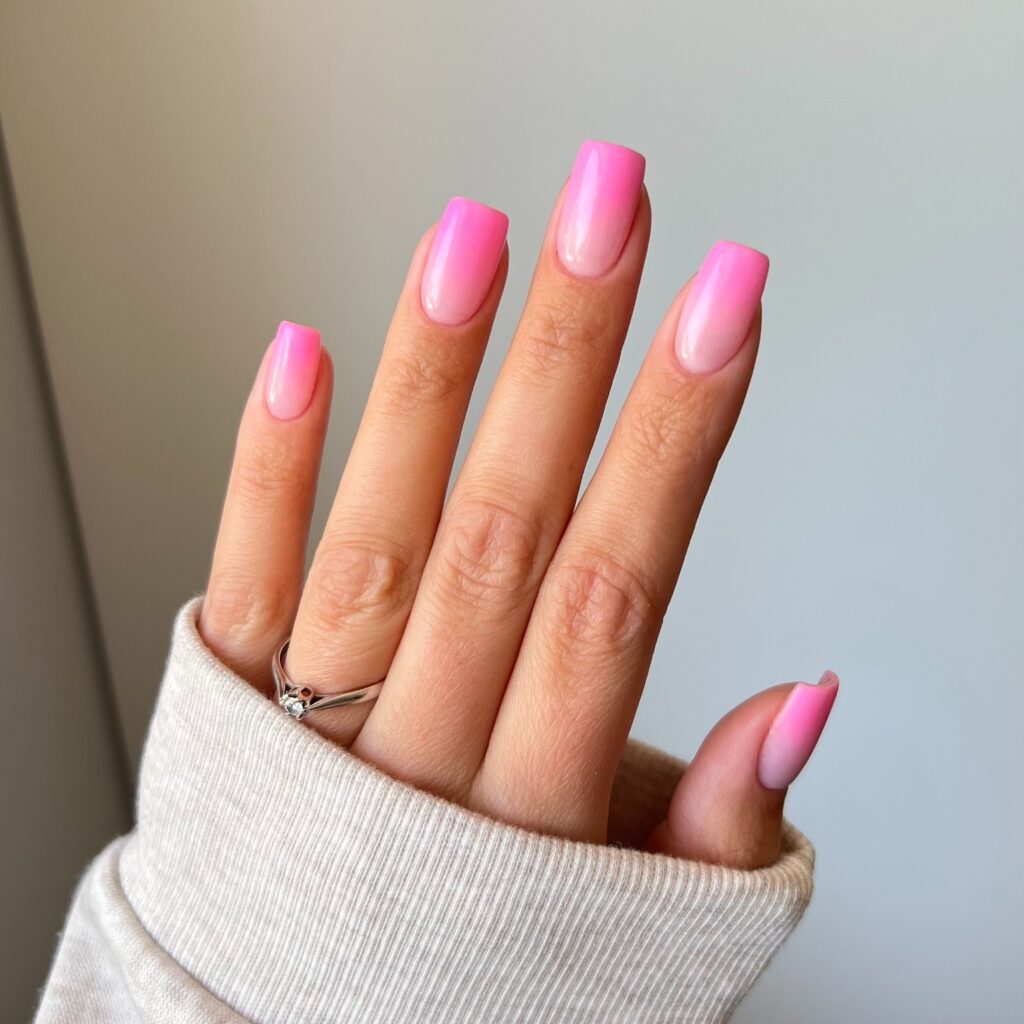Small Pink Cotton Candy Square Nails