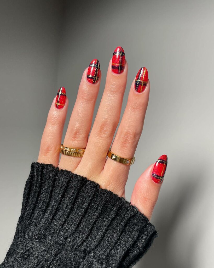 Red Plaid Nails For Holidays