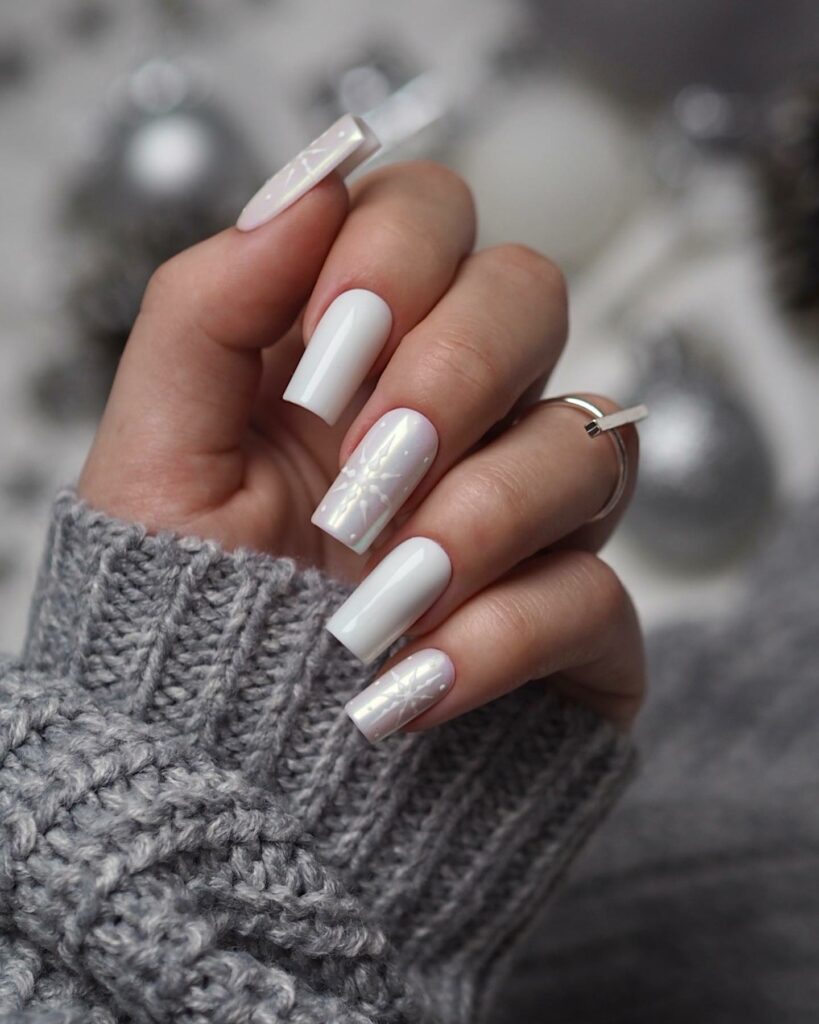 White Winter Square Nails