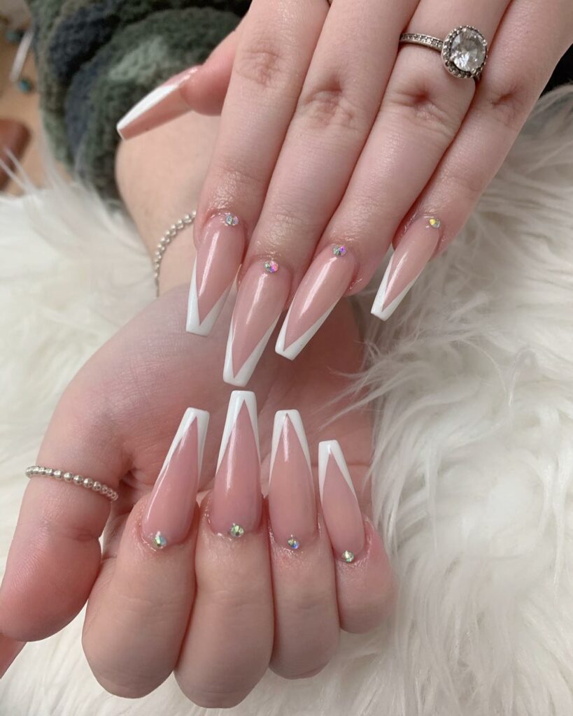 Nude And White V Tips French Nails