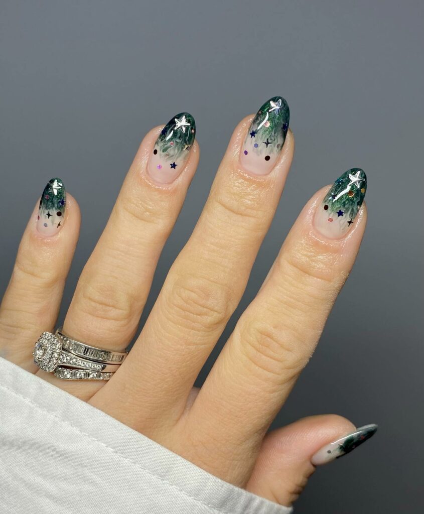 Abstract French Green Christmas Tree Nails