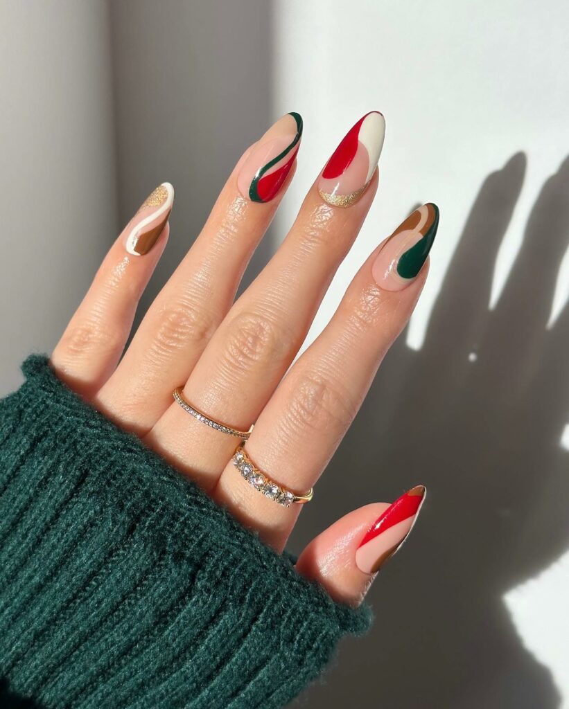 Intriguing Abstract Green Christmas Nails