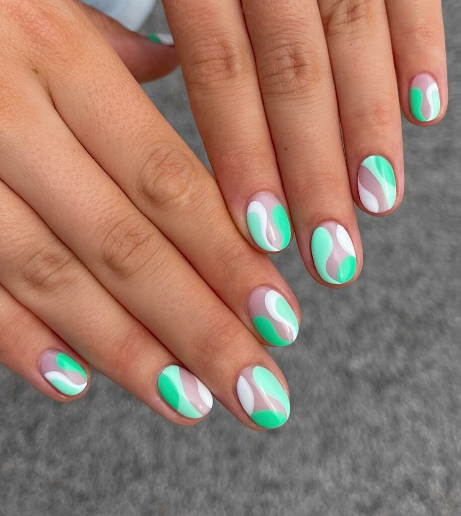Contemporary Abstract Round Mint Green Nails
