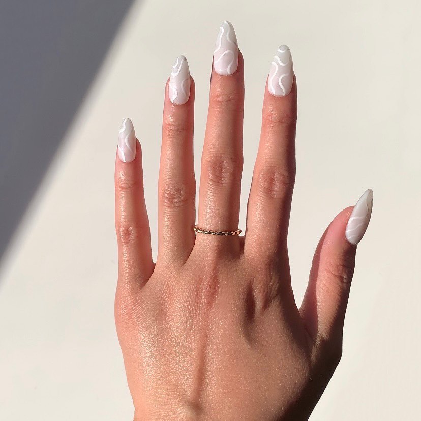 Abstract White Almond Nails