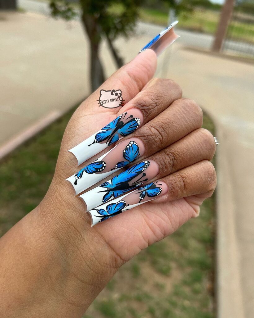 Acrylic Blue Butterfly Nails