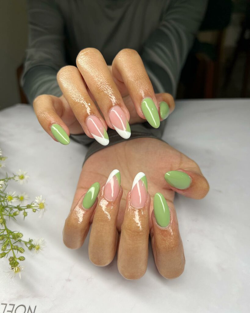 Graceful Almond Shaped Mint Green Nails
