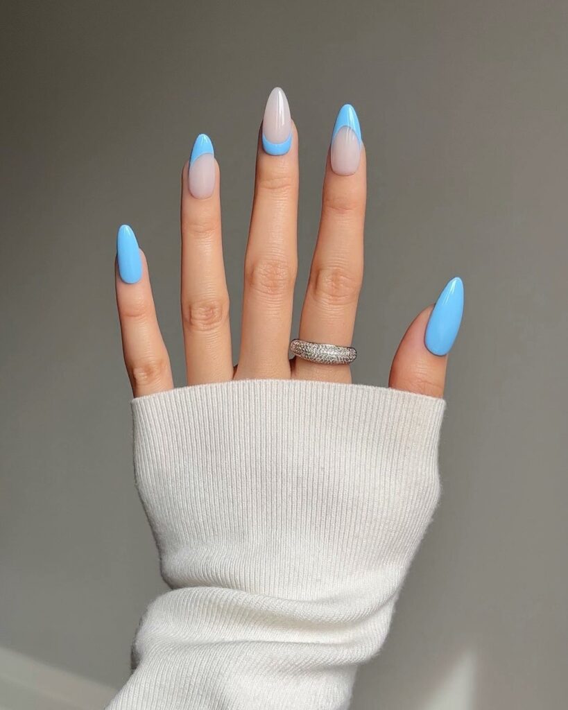 Almond Sky Blue Cinderella Inspired Nails