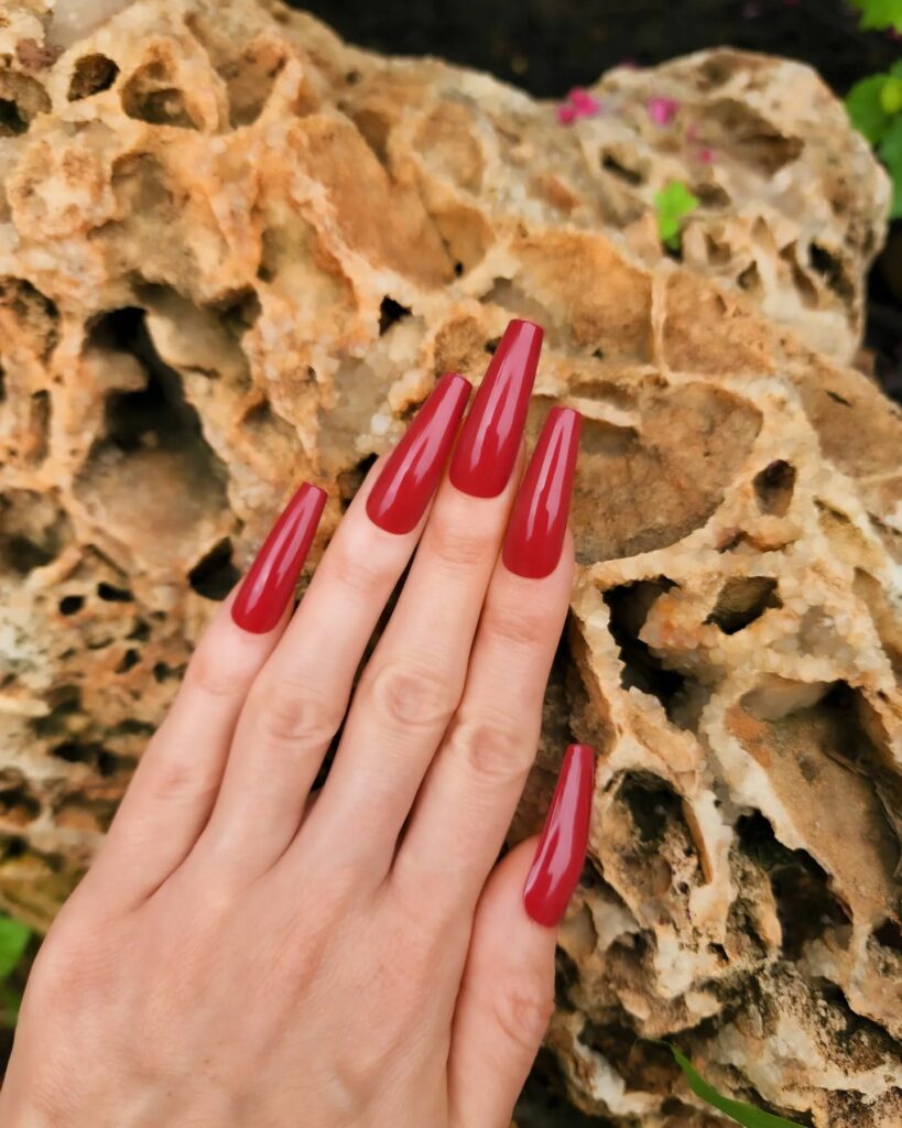 Glossy Red Long Coffin Nail