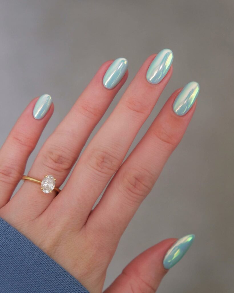 Aqua Blue Chrome Nails