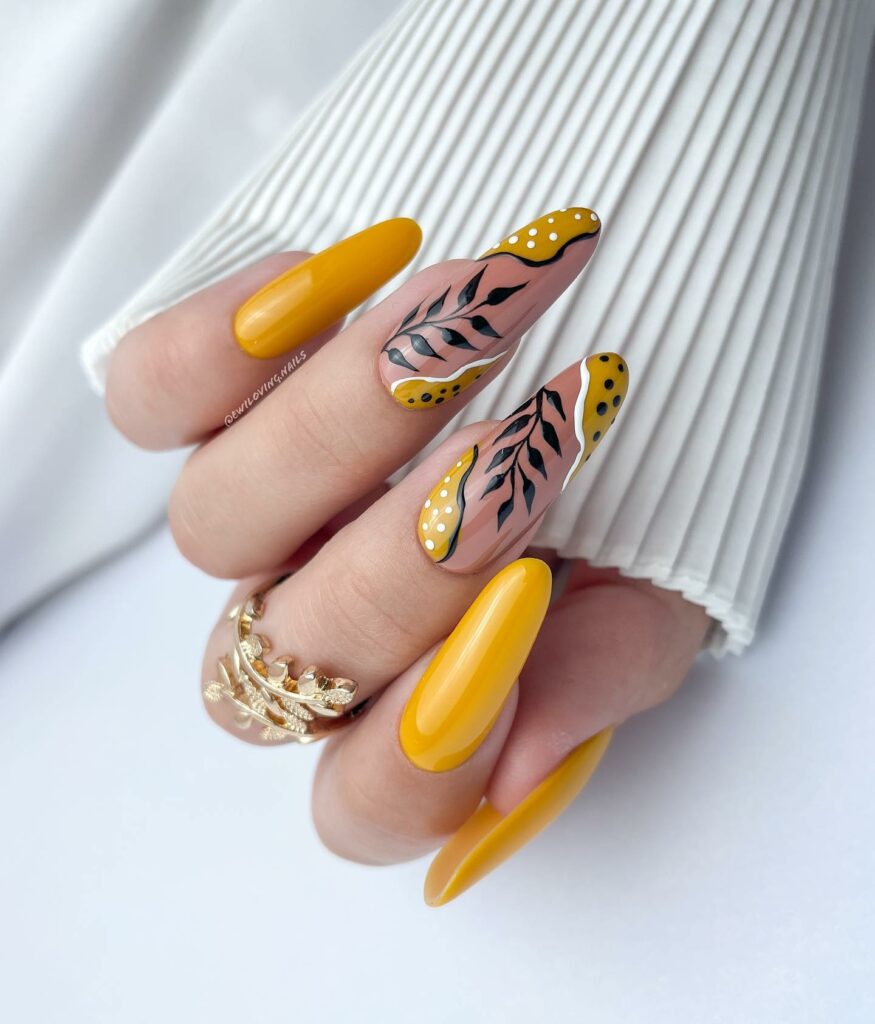 Artistic Floral Yellow Nails