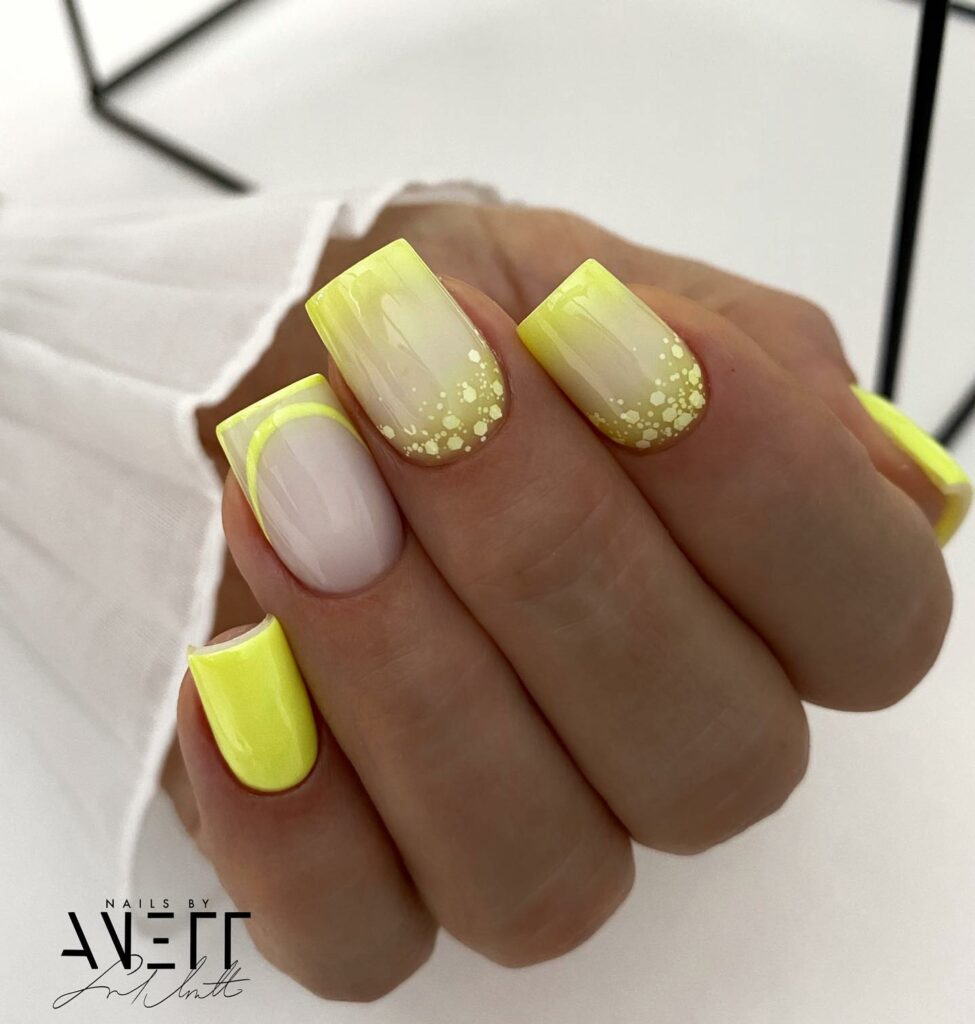 Artistic Neon Yellow Nails