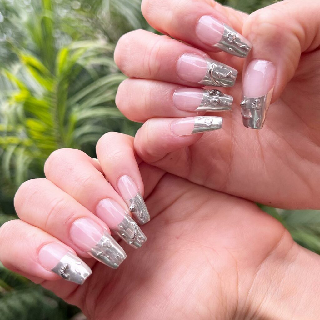 Artistic Silver Chrome French Nails
