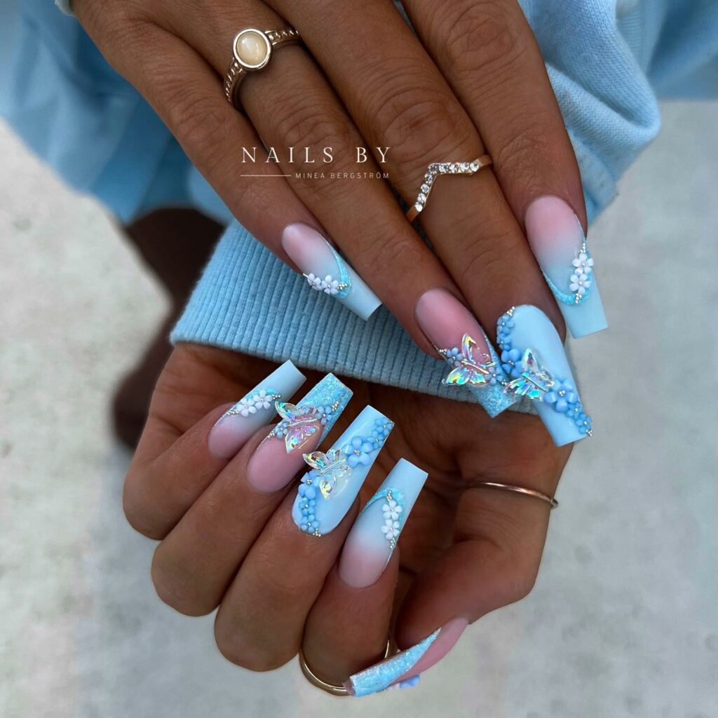 Bedazzled Blue Coffin Nails
