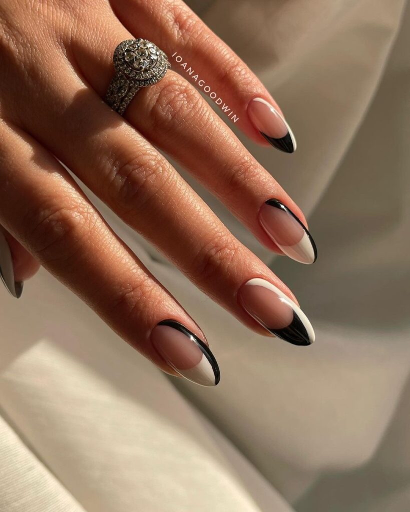Black-Tipped French Manicure with a Nude Base