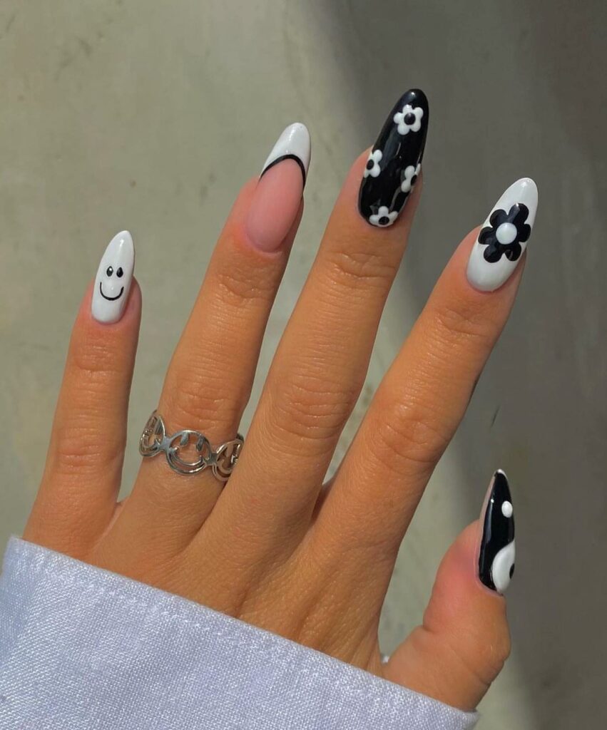 Black and White Nails with a Playful Edge