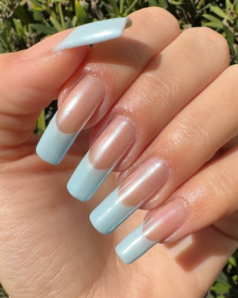 Blue Chrome French Nails