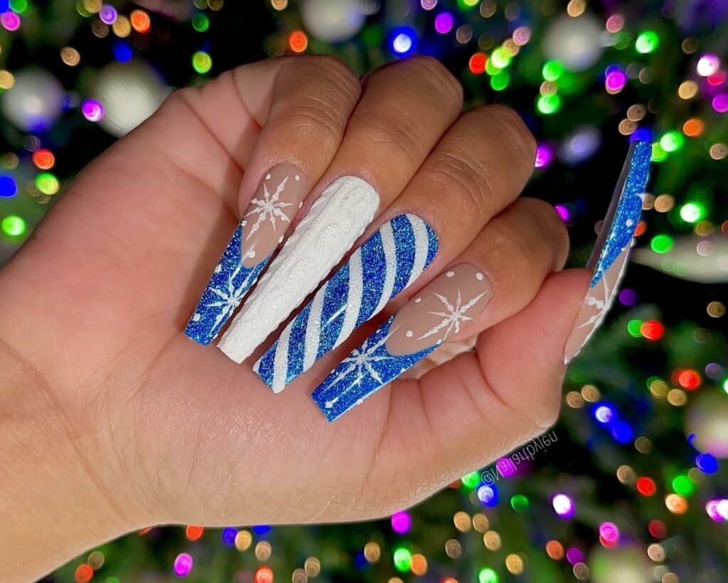 Blue Sweater Inspired Acrylic Christmas Nails