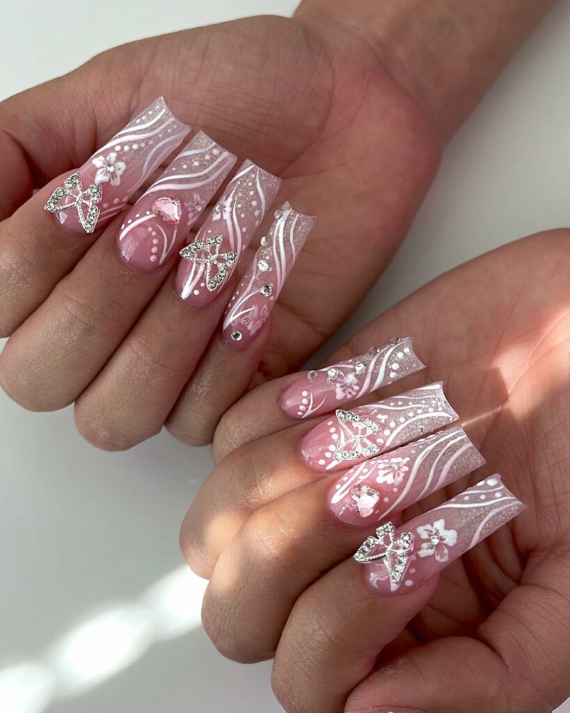 Blush Pink Butterfly Nails