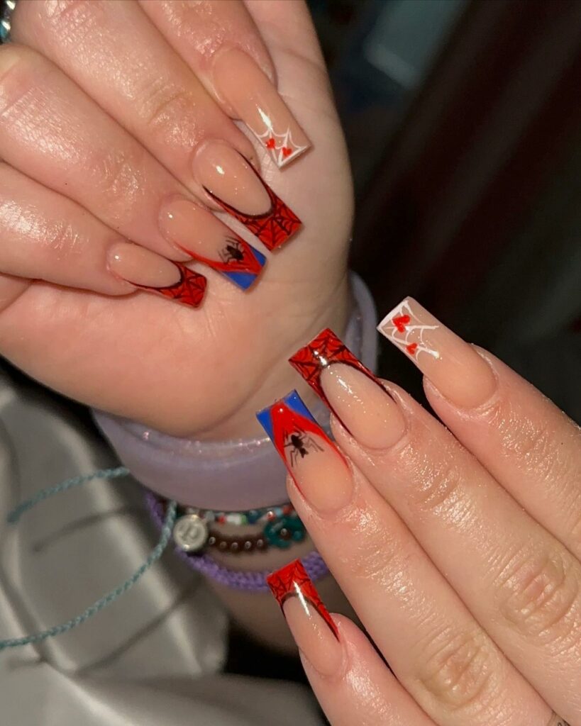 Blush Square Spiderman Nails