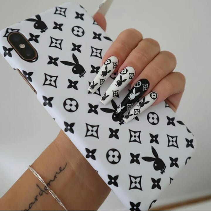 Bold Black and White Playboy Nails