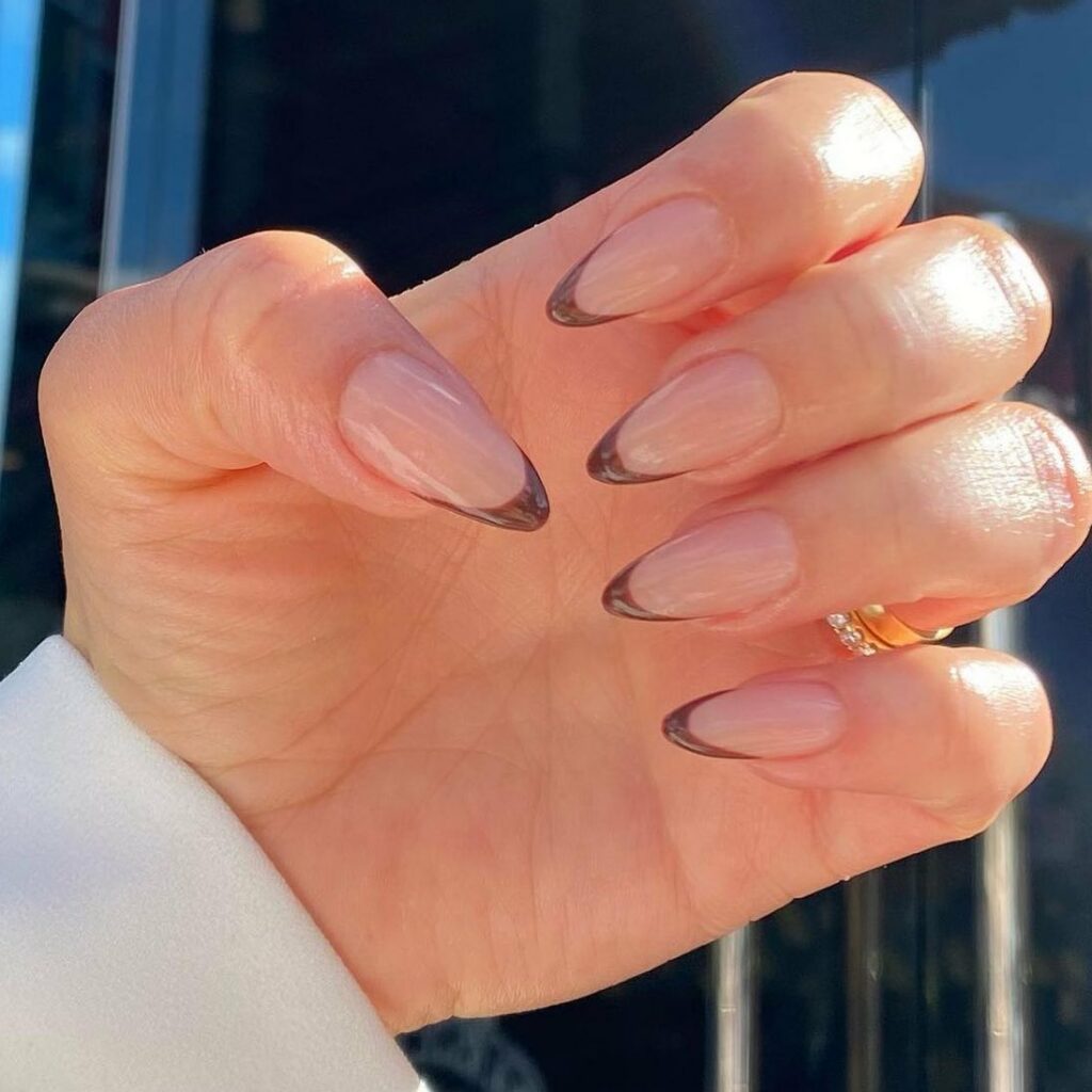 Brown French Nude Nails