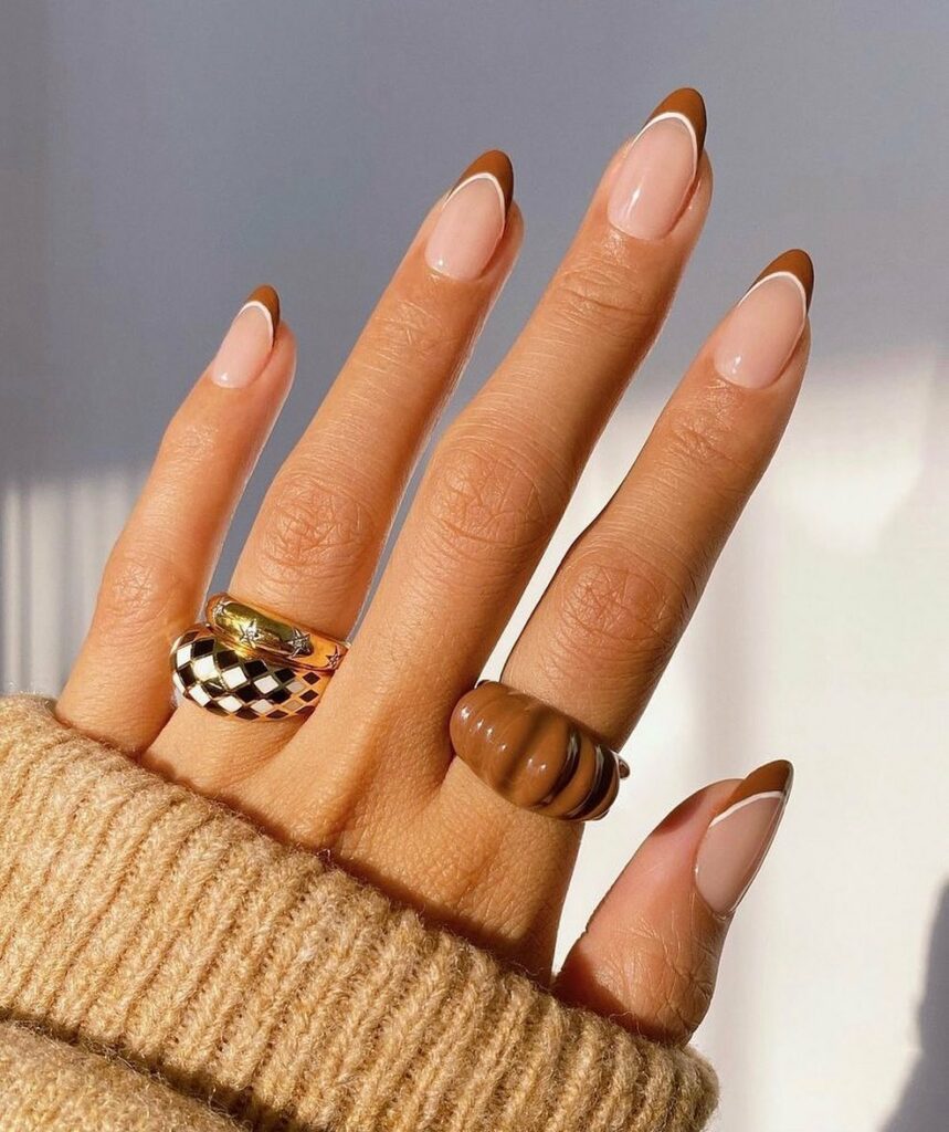 Fall in Love with 57 Short Fall Nail Designs in 2024 23 Earthen Elegance on Brown French Short Fall Nails